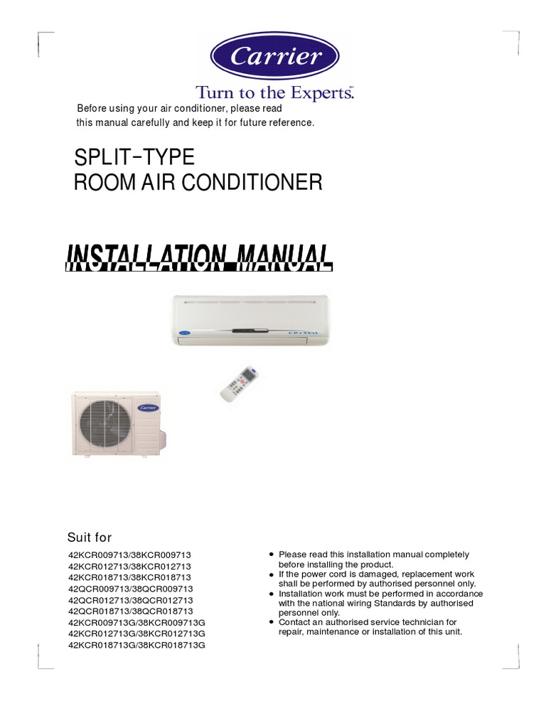 Carrier Split Type AC Installation Guide | PDF | Electrical Wiring | Leak