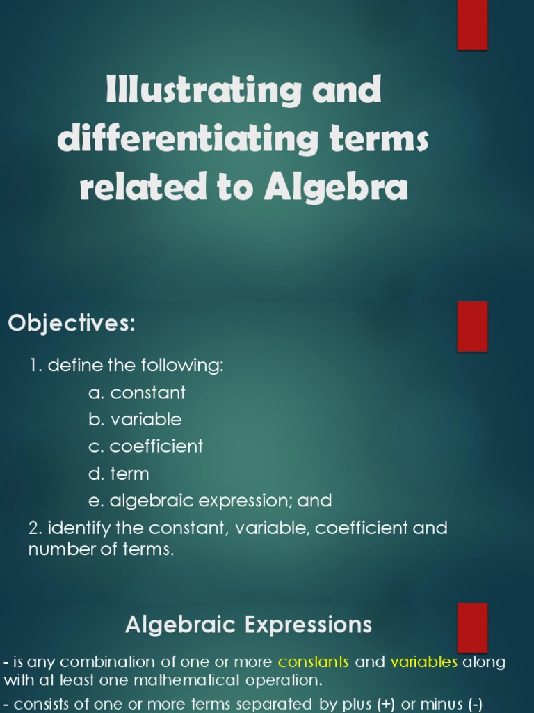 Illustrating and differentiating terms related to algebra pdf