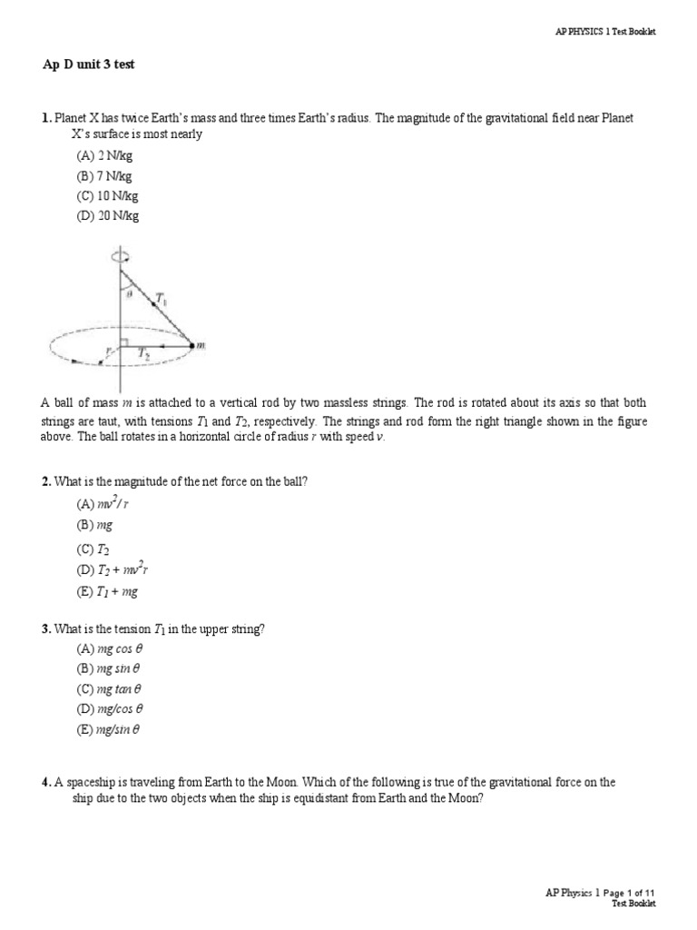 AP Physics Unit Test | PDF | Force | Orbit