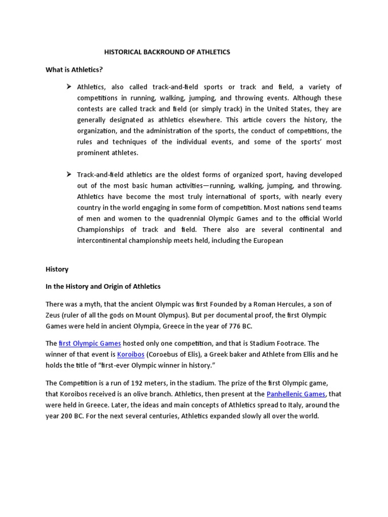 History of Athletics and Its Origins | PDF | Track And Field | Greece
