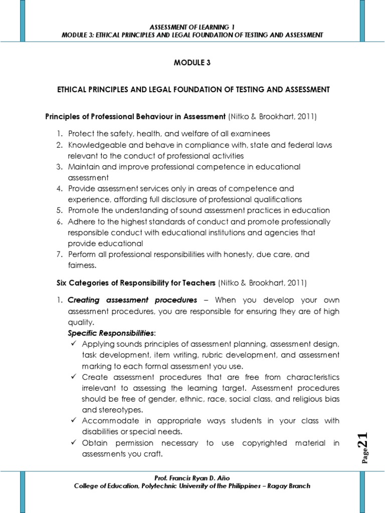 Module 3 Ethical Principles and Legal Foundation of Testing and