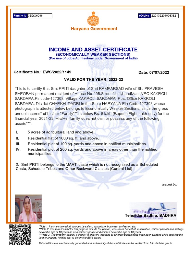 Caste Certificate Fees In Haryana