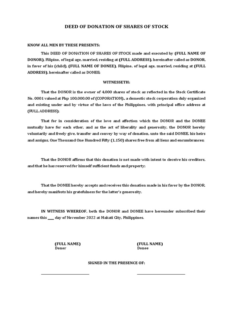 Deed of donation download free pdf deed civil law legal system 