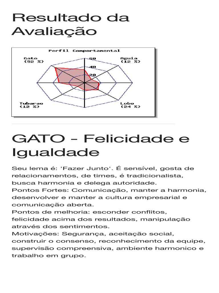 Análise do Perfil Comportamental Gato | PDF