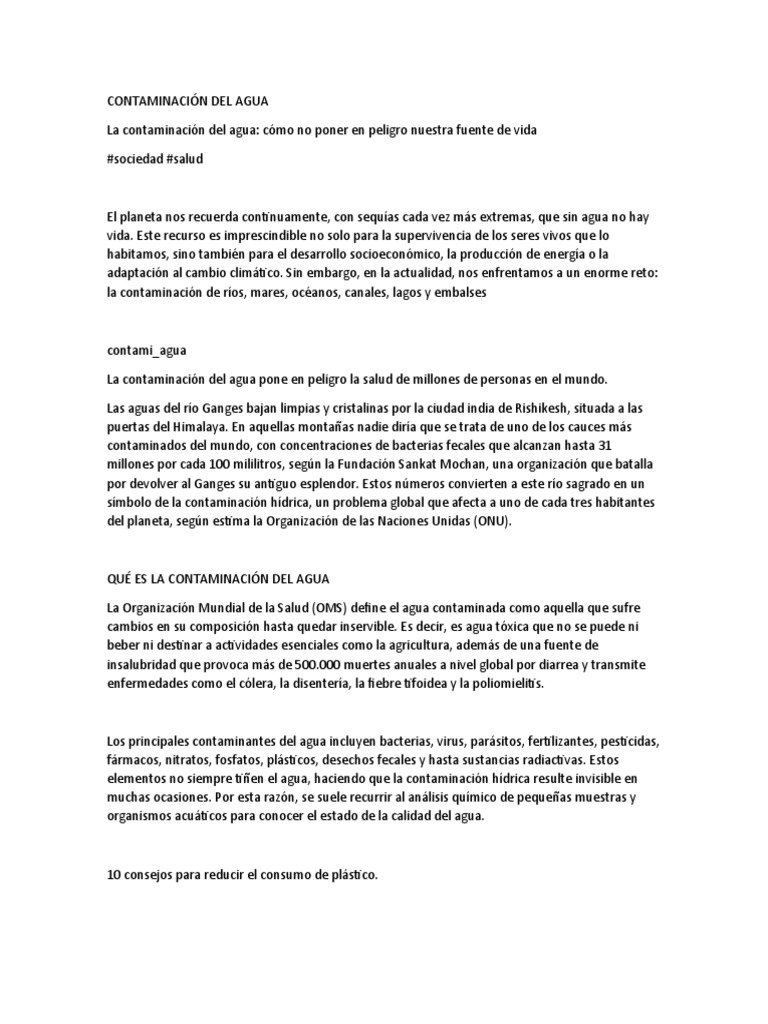 Agua: Fuente de Vida en Peligro | PDF | Agua | La contaminación del agua