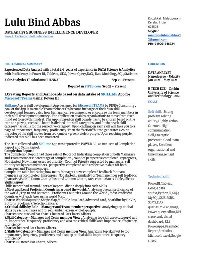 Data Analyst & BI Developer Profile | PDF | Data | Software