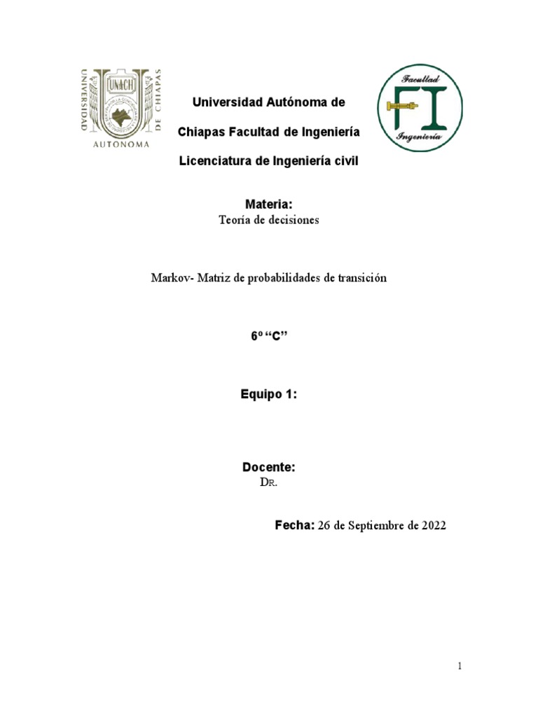 Markov - Matriz de Probabilidades de Transicion | PDF | Cadena Markov ...