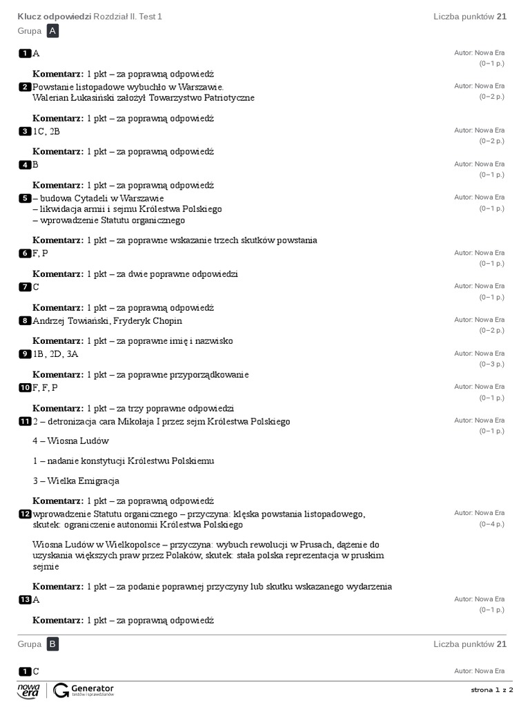 Zestaw 6 Epika 2 Odpowiedzi Rozdzial 2 Odpowiedzi Do Testu GR A I B | PDF
