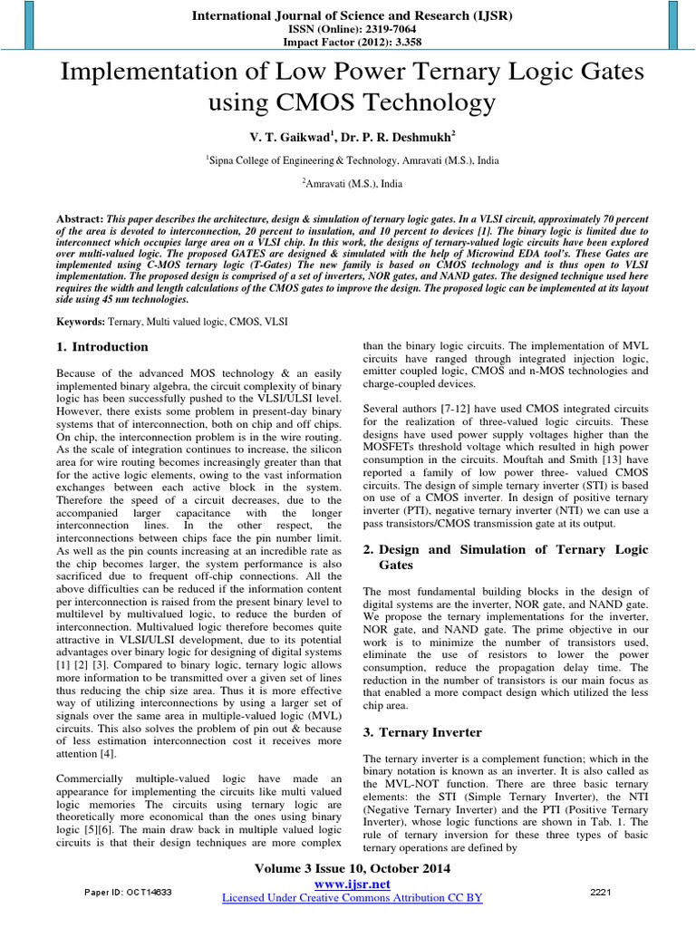 Low Power Ternary Logic Gates Design | PDF | Logic Gate | Electronic ...