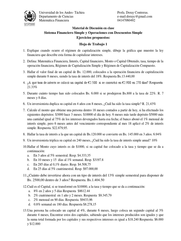 Ejercicios Propuestos Interés Simple y Descuento Simple | PDF ...