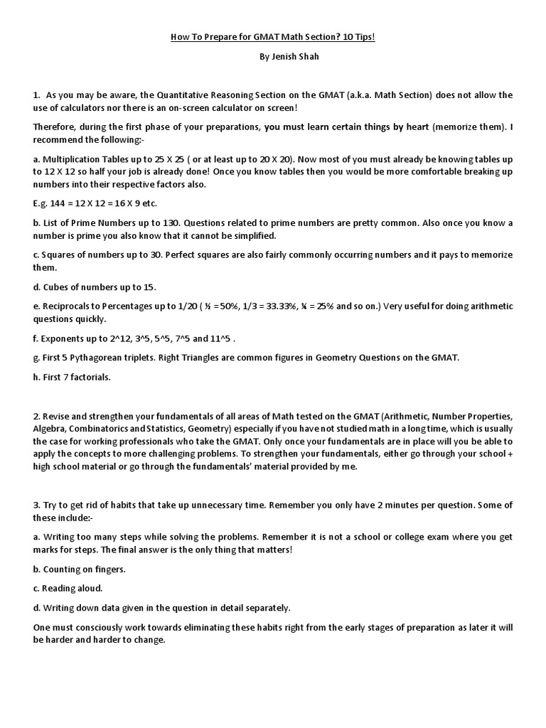 How To Prepare For GMAT Math Section | PDF | Graduate Management ...