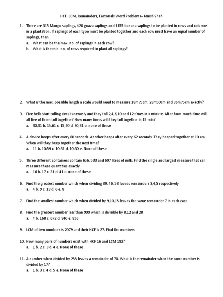 Hcf lcm word problems pdf