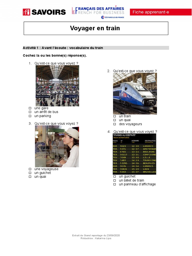 A2 Trains-De-Nuit FICHE APPRENANT | PDF | Train | Transport