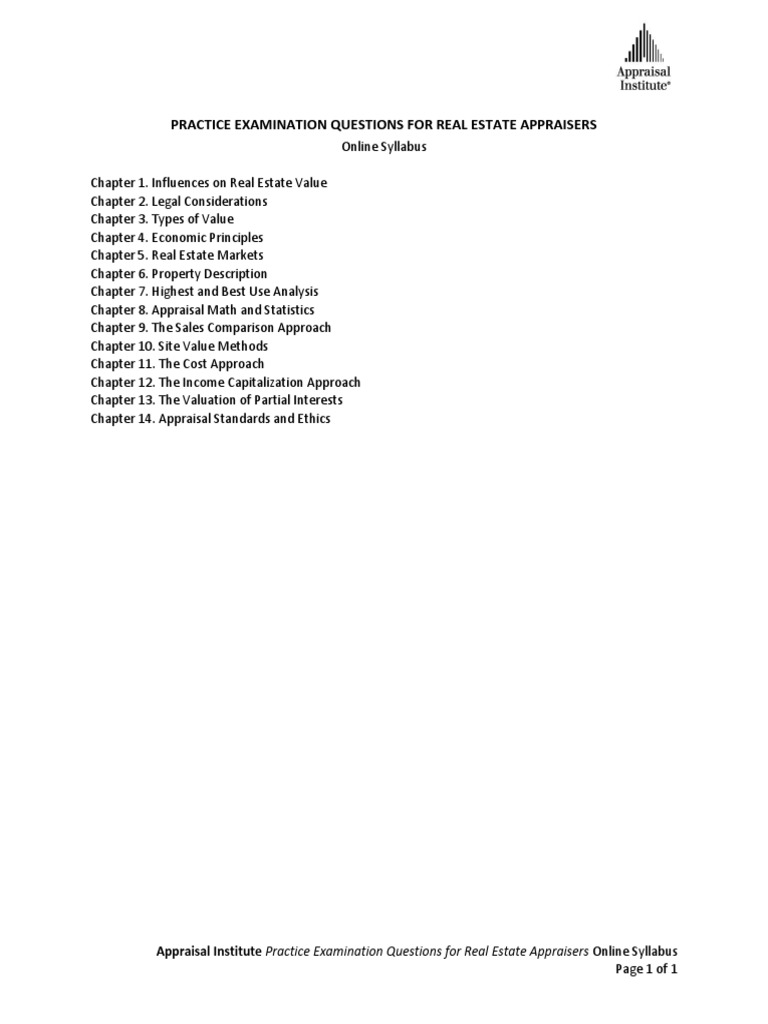 Practice Examination Questions For Real Estate AppraisersTbetoc2019 PDF