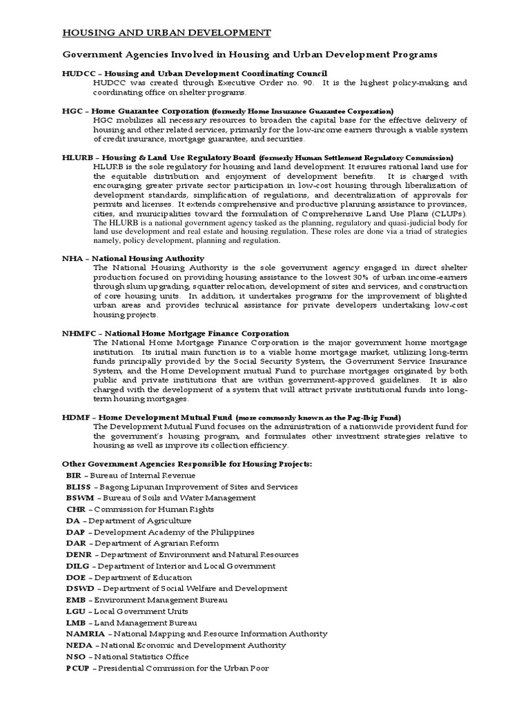 Government Housing Agencies Overview | PDF | City | Economies