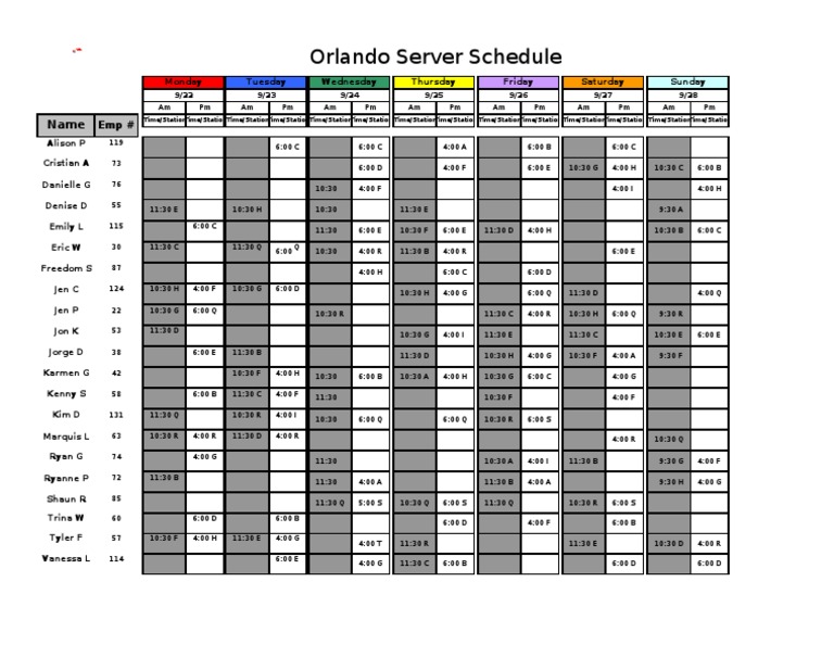 Orlando Server Weekly Schedule | PDF | Sports | Leisure