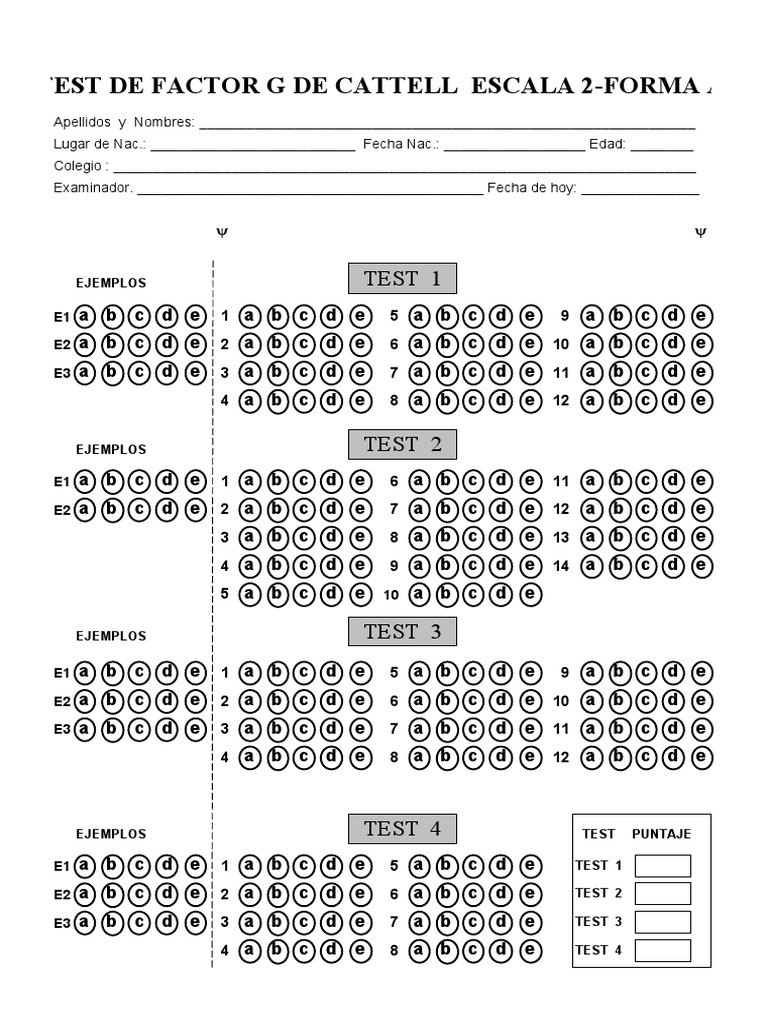 Test de Cattell : Évaluation et Scores | PDF