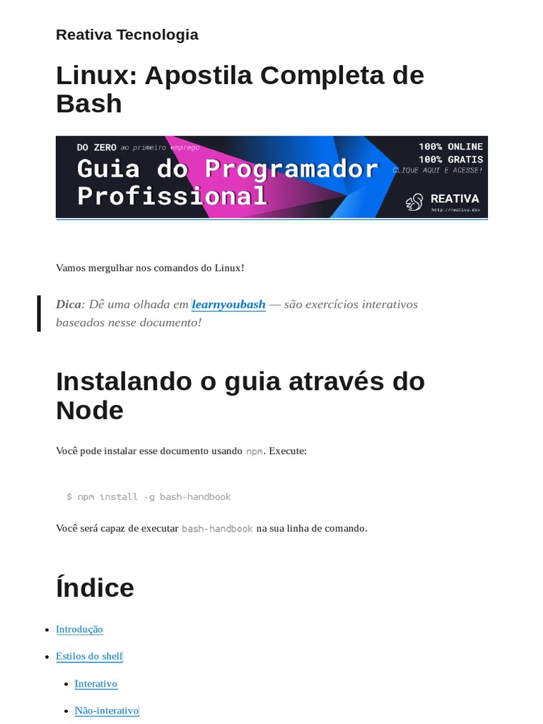 Linux Bash Handbook | PDF | Shell (informática) | Linguagem de script