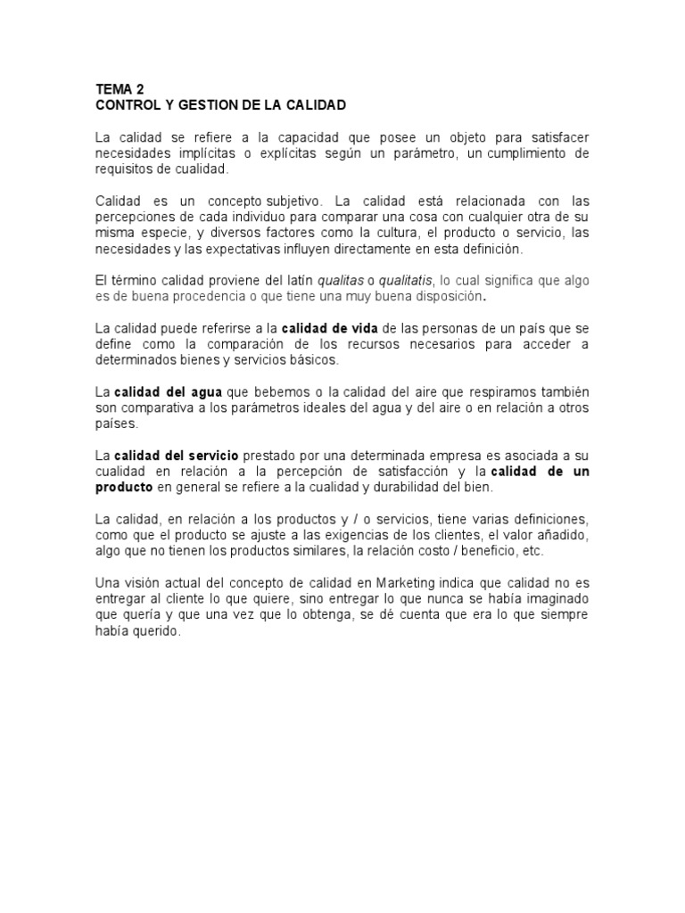 Control y Gestión de la Calidad | PDF | Calidad (comercial) | Gestión ...
