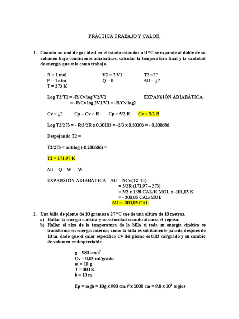 Trabajo y Calor en Gases Ideales | PDF | Gases | Agua