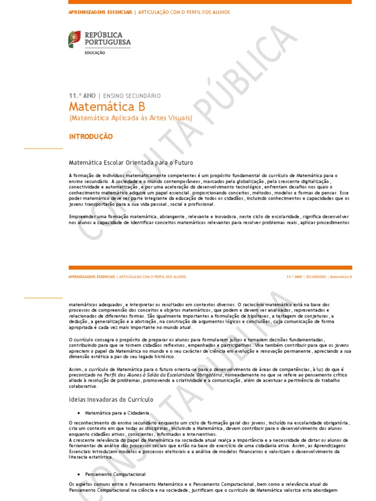 11 Mat B CP | Download grátis PDF | Aprendizado | Matemática