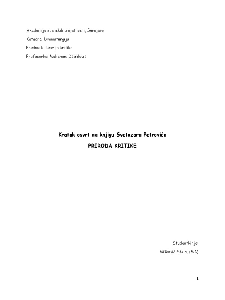 Osvrt Na Prirodu Kritike | PDF