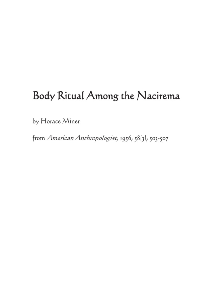 Body Ritual Among The Nacirema American Anthropologist PDF