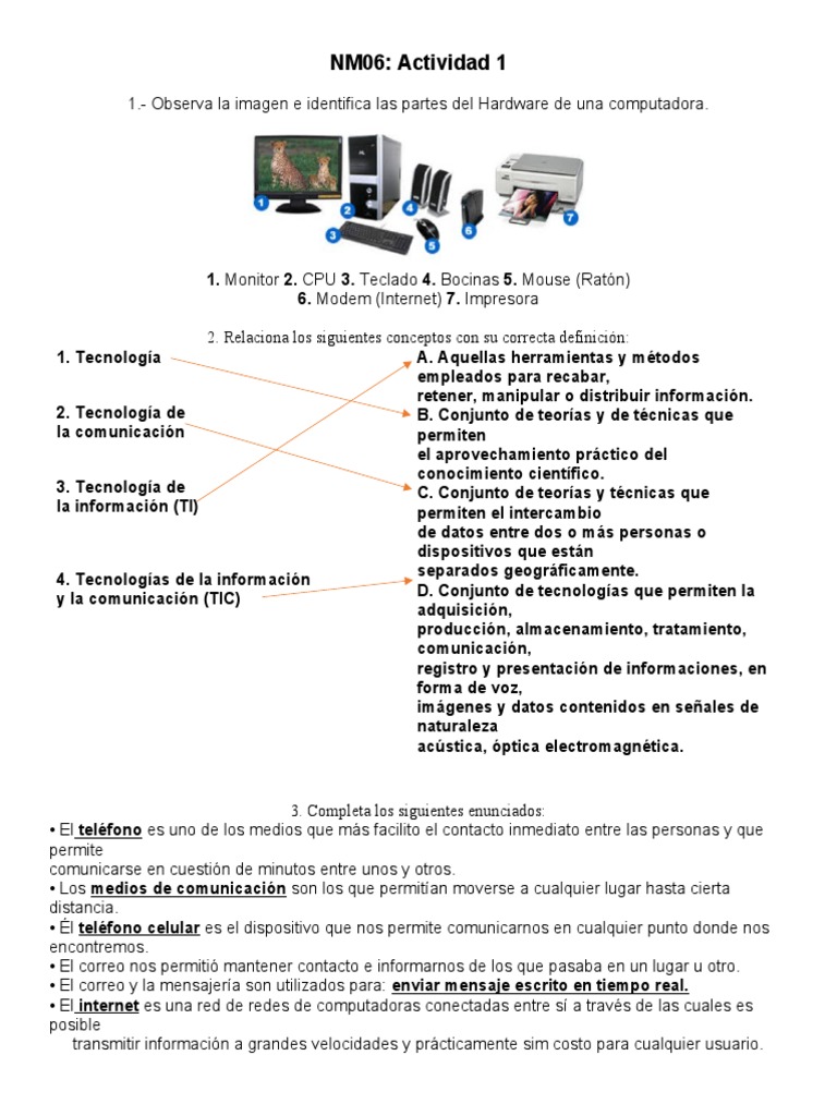 Hardware y TIC en Actividades NM06 y NM10 | PDF | Hardware de la ...