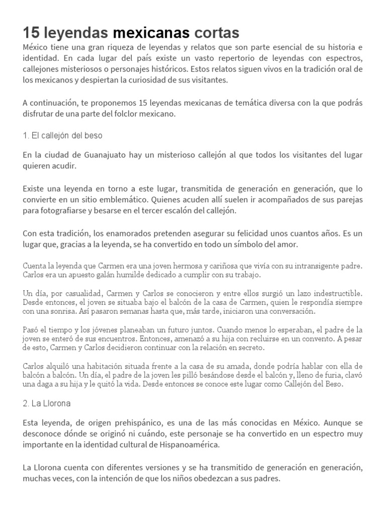 Leyendas Mexicanas Cortas Para Imprimir