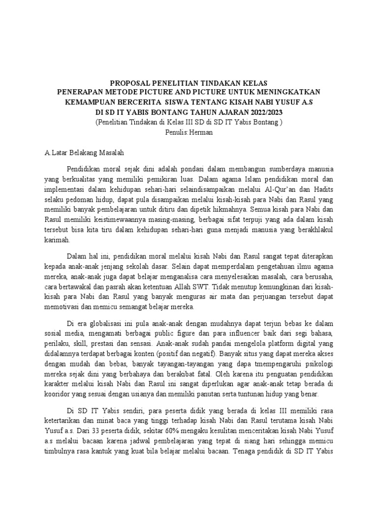 Contoh PTK Dalam Bentuk Skripsi | PDF