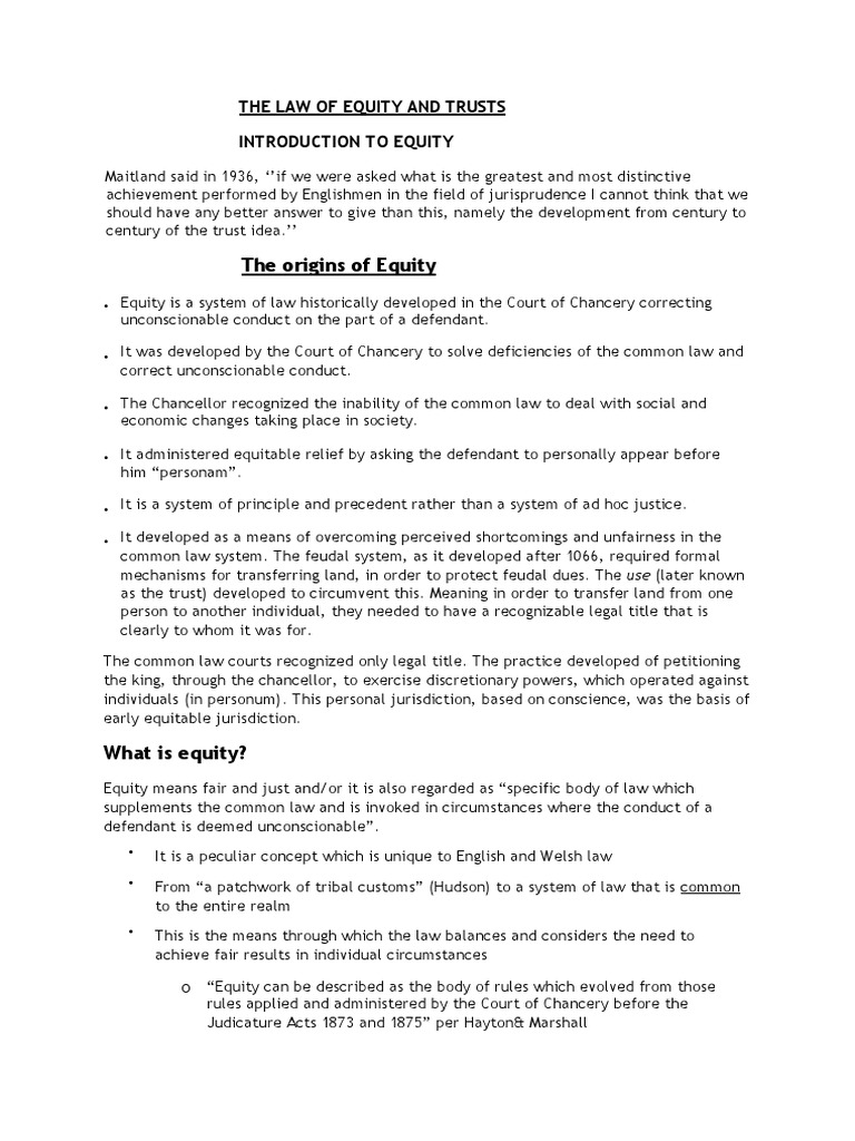 Equity And Trusts Lecture Notes New Pdf Equity Law Legal Remedy