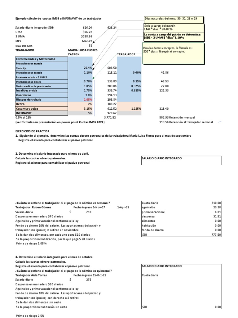 Cálculo de Cuotas IMSS e INFONAVIT | PDF