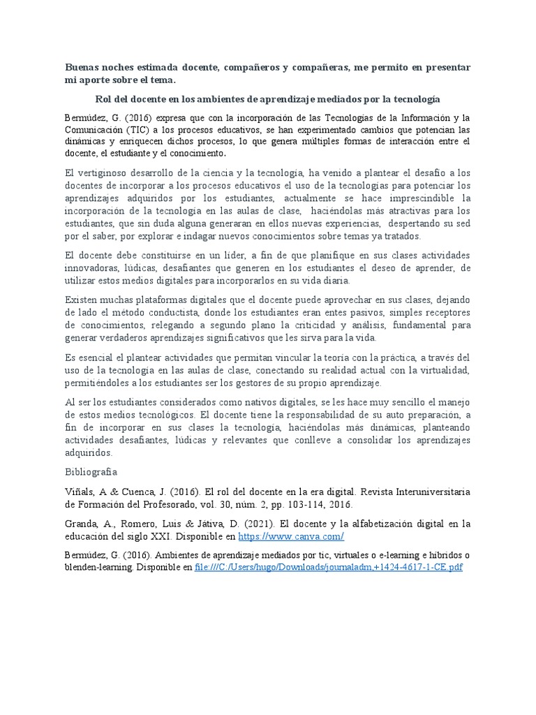 Rol del docente en la educación digital | PDF | Maestros | Aprendizaje