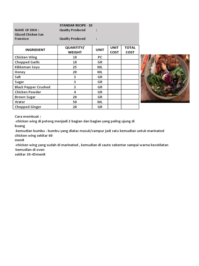 Contoh Resepi Standar Masakan | PDF | Memasak, Makanan, & Anggur