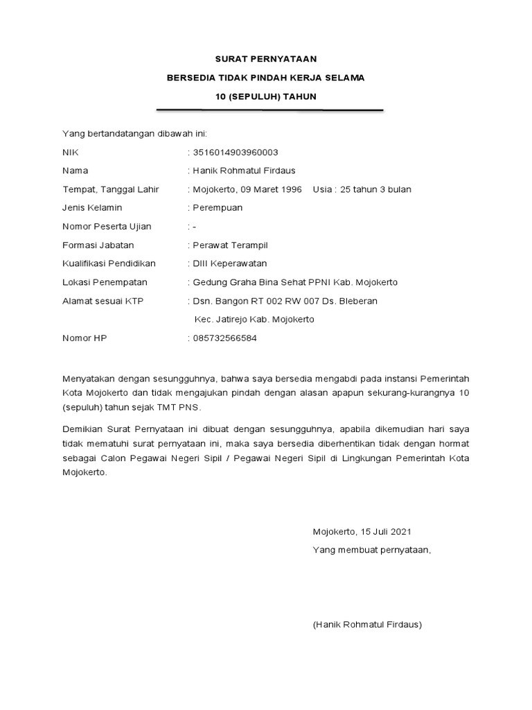 Surat Pernyataan CPNS 2021 | PDF