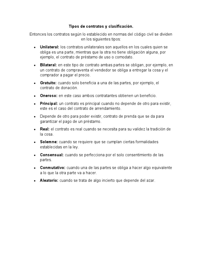 Clasificación de Contratos Legales | PDF | Conceptos legales | Derecho ...