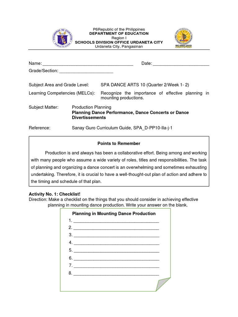 Dance Production Planning Guide | PDF | Dances | Performing Arts