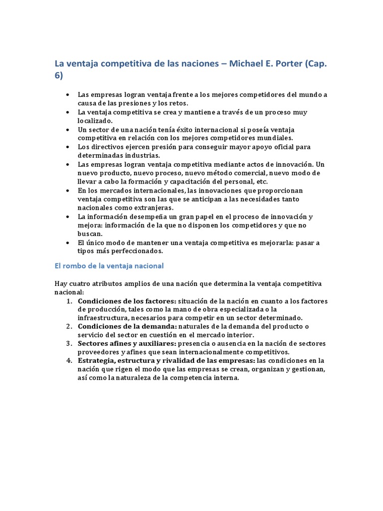 Ventaja Competitiva de las Naciones | PDF | Mercado (economía) | Business