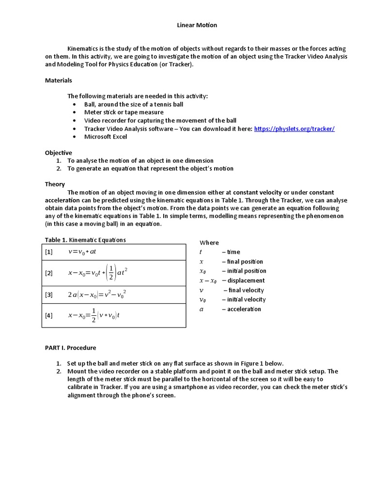 ACTIVITYILinearMotion PDF Velocity Kinematics