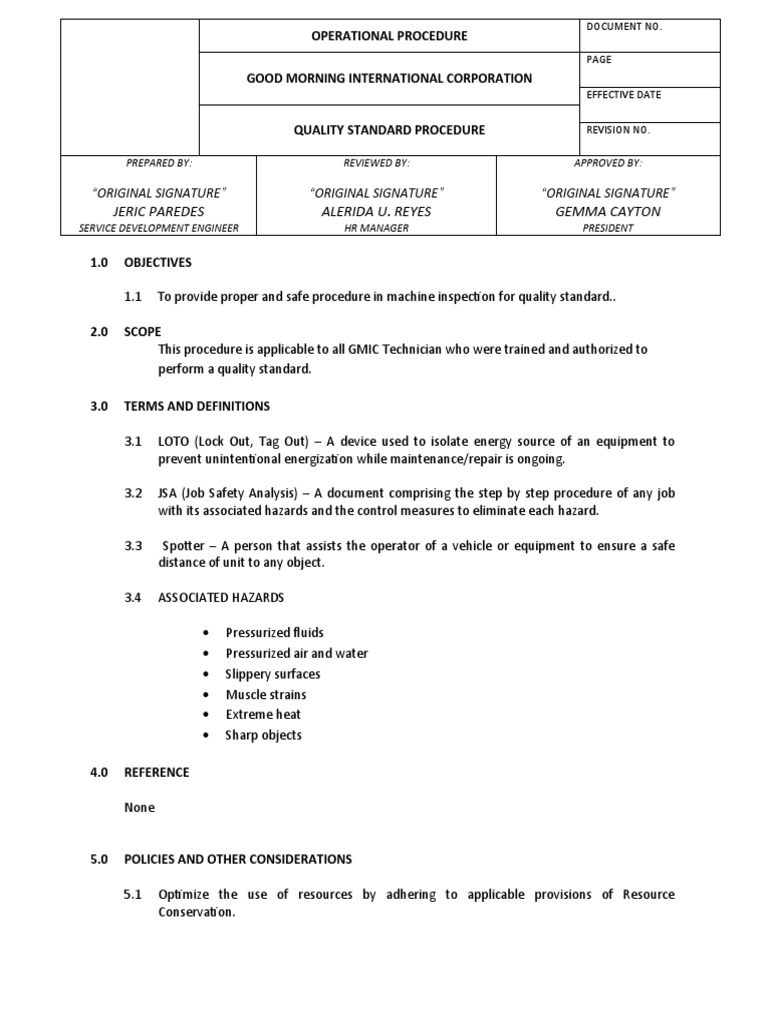 Quality Control Procedure PDF Safety