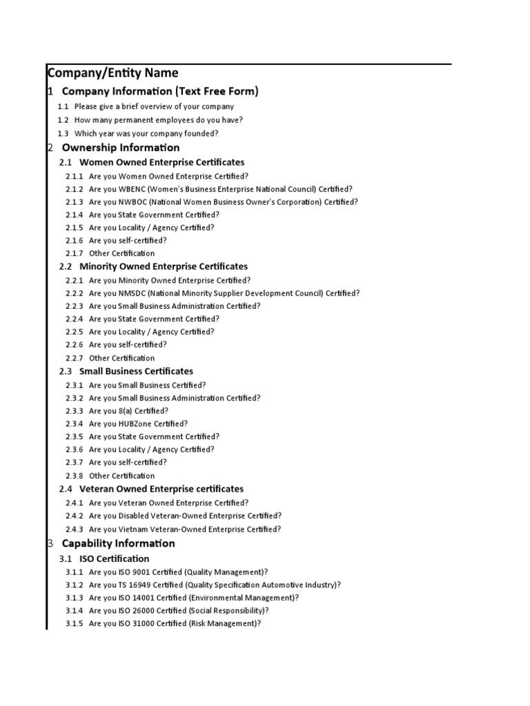 Supplier Profile Questionnaire PDF