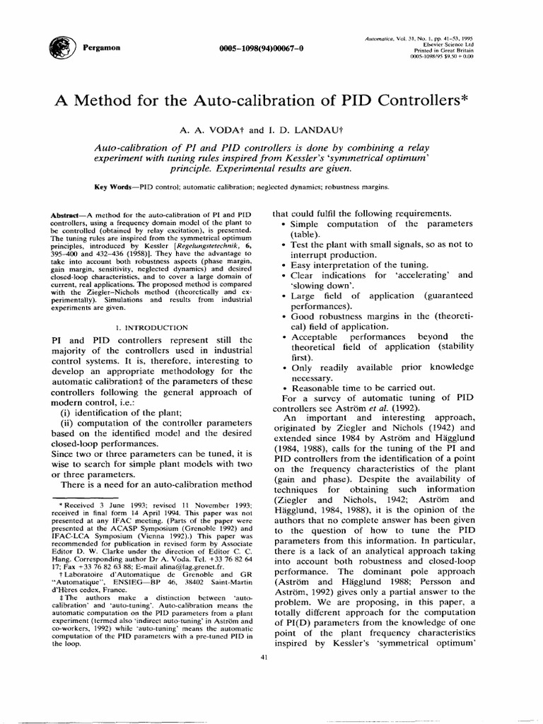 A Method For The Auto-Calibration of PID Controllers | PDF | Control ...