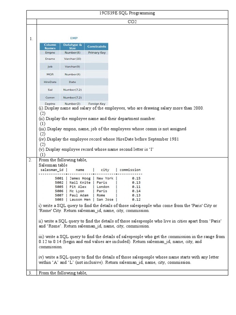 SQL Questions | Download Free PDF | Sql | Data Management