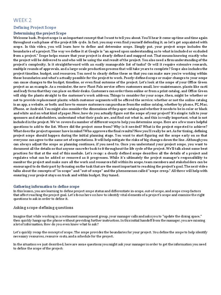 Defining and Managing Project Scope | PDF