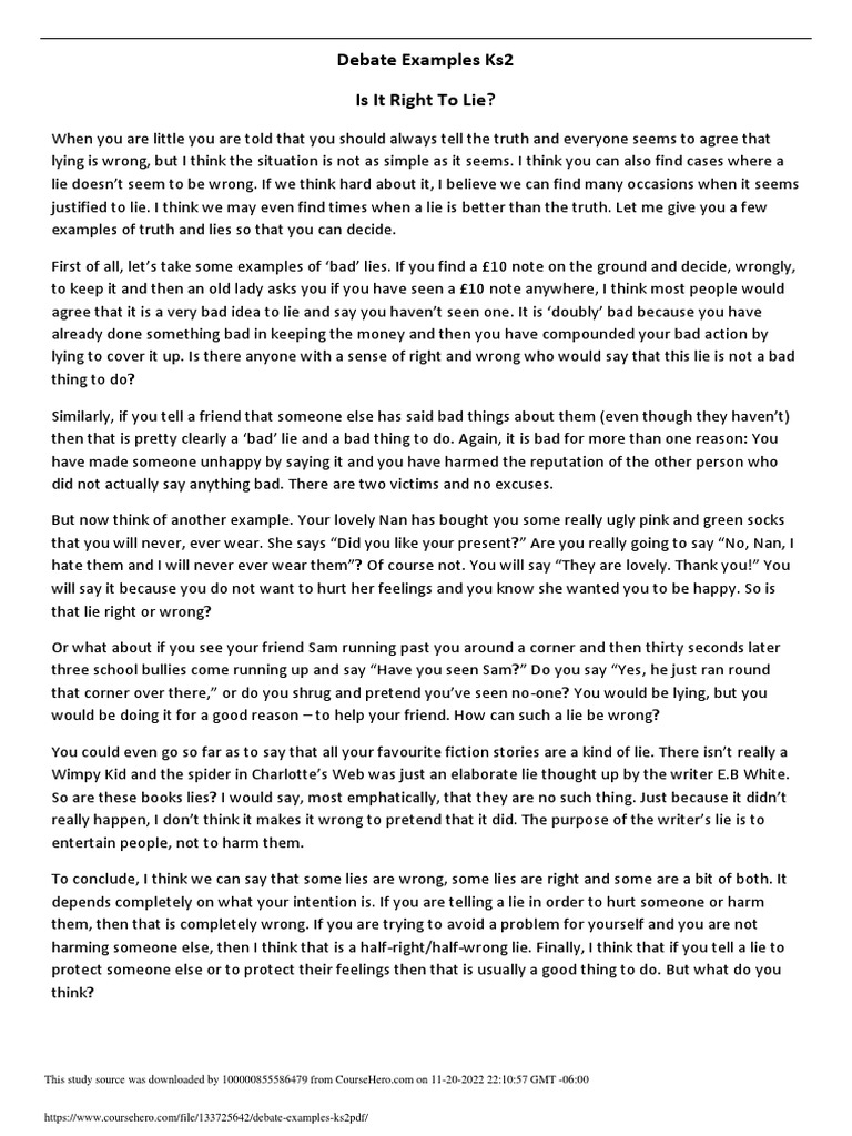 Debate Examples ks2 PDF PDF