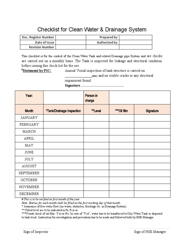General Checklist For Clean Water Drainage System GSR PDF