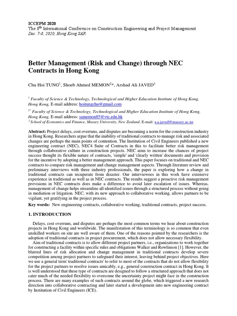 NEC Contracts for Project Success in Hong Kong | PDF | Risk Management ...