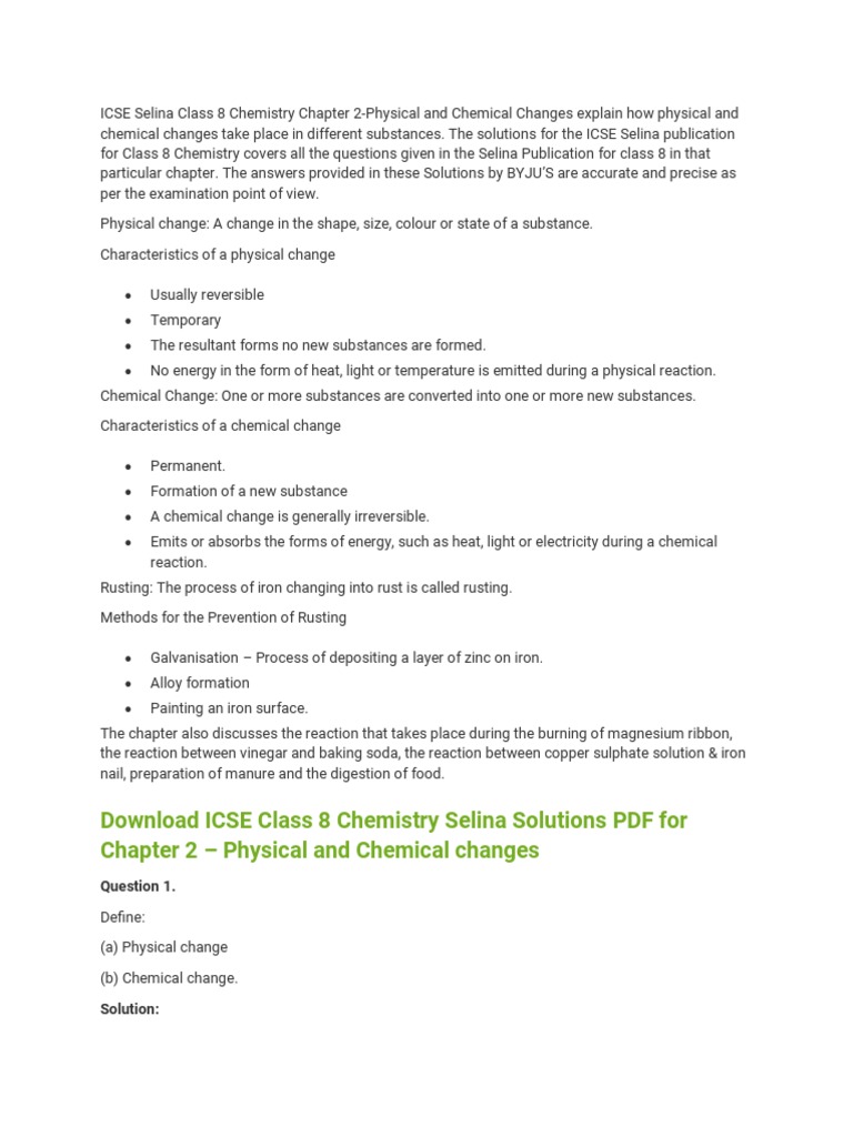 ICSE Selina Class 8 Chemistry Chapter 2 | PDF | Chemical Substances | Water