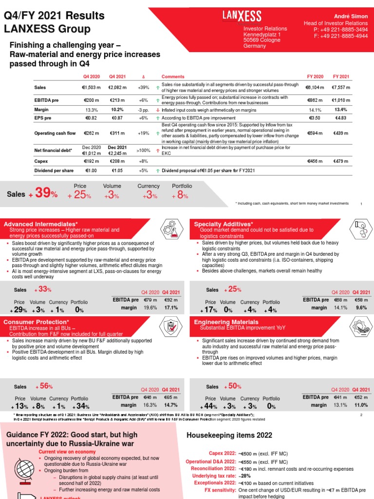 2021 Q4 LANXESS Financial Summary PDF