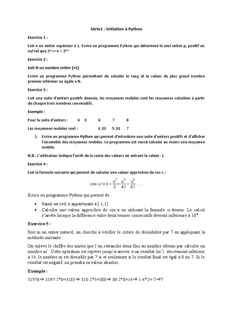 Exercices pratiques d'initiation à Python | PDF
